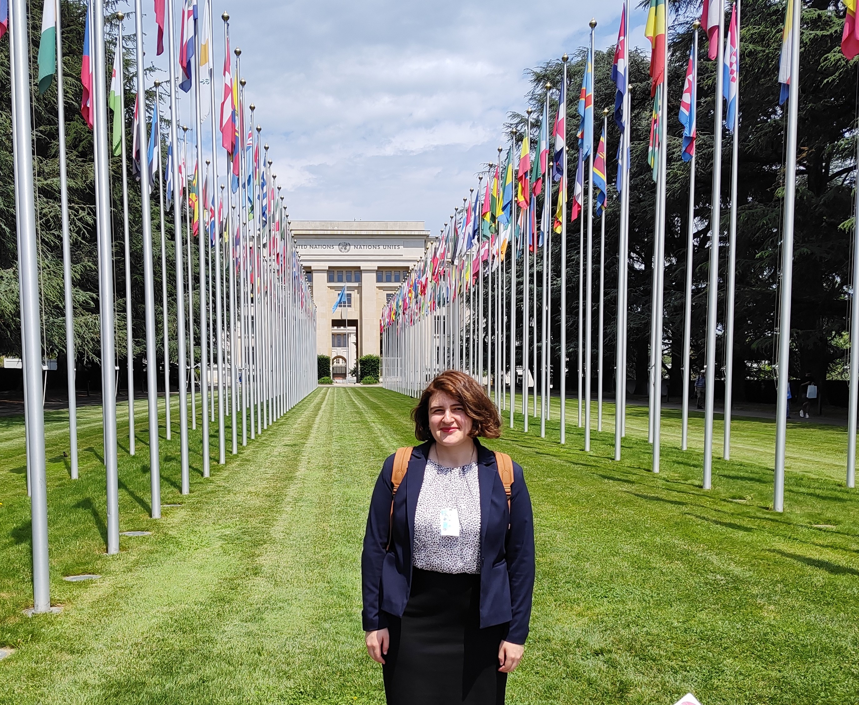 Natika Kantaria (MHR '24) outside the UN headquarters in Geneva