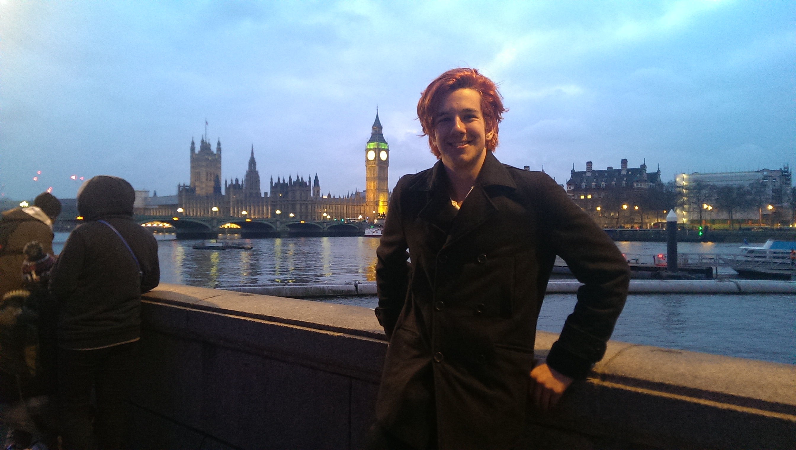 Elias along the London skyline during a study abroad trip