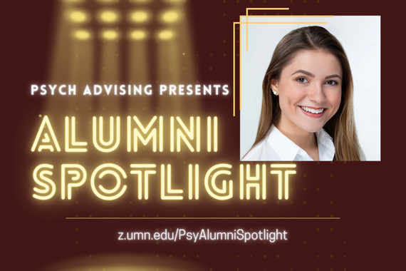 "Psych Advising Presents: Alumni Spotlight" image, with a headshot of Hannah Schmitz smiling and a white shirt