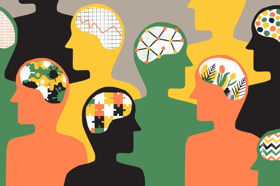 Next-Gen Psychology Scholars Program (NPSP) logo, silhouettes of heads with different images in the area where the brain is