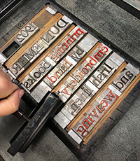 Photo of letterpress type from Elizabeth Howard's class at Minnesota Center for Book Arts