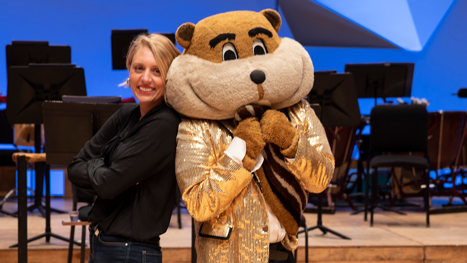 Former Senior Staff Member Anabel Njoes with Goldy Gopher