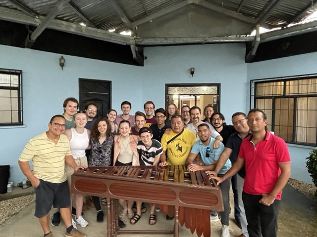 Percussion Ensemble learning about the marimba in Costa rica