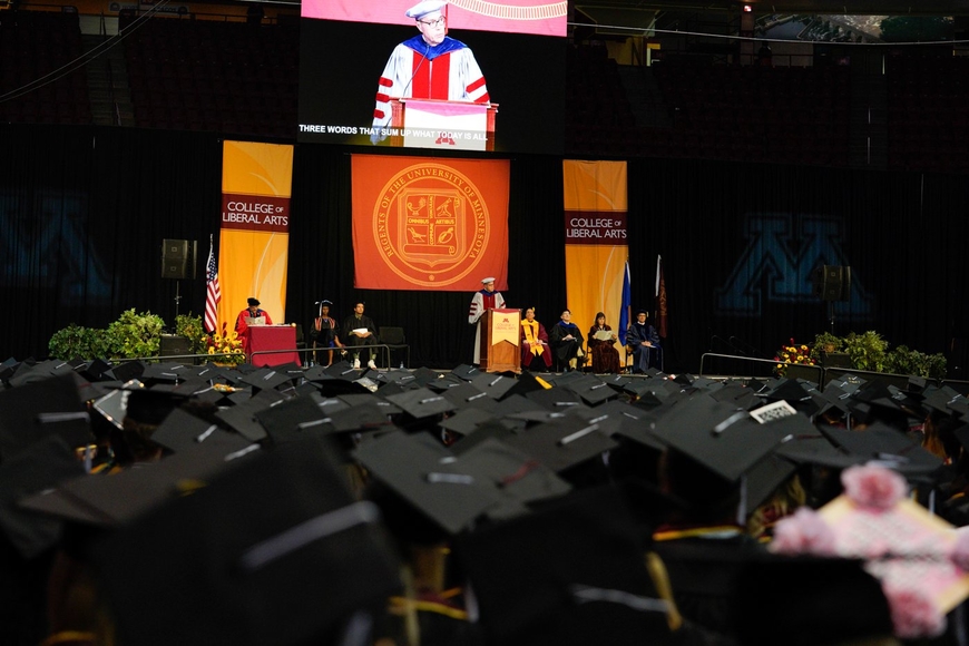Dean Coleman appears on stage at CLA Commencement 2022