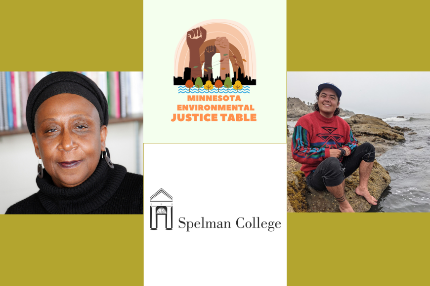 Images of Rose Brewer, Isaac Esposto, and the logos for the Minnesota Environmental Justice Table and Spelman College