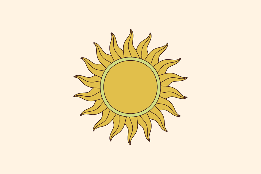 Graphic of yellow sun with wavy rays