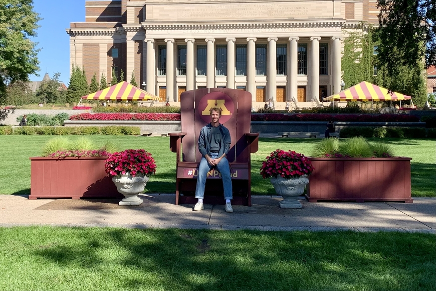 Maximilian Brockhaus in front of Northrop Auditorium