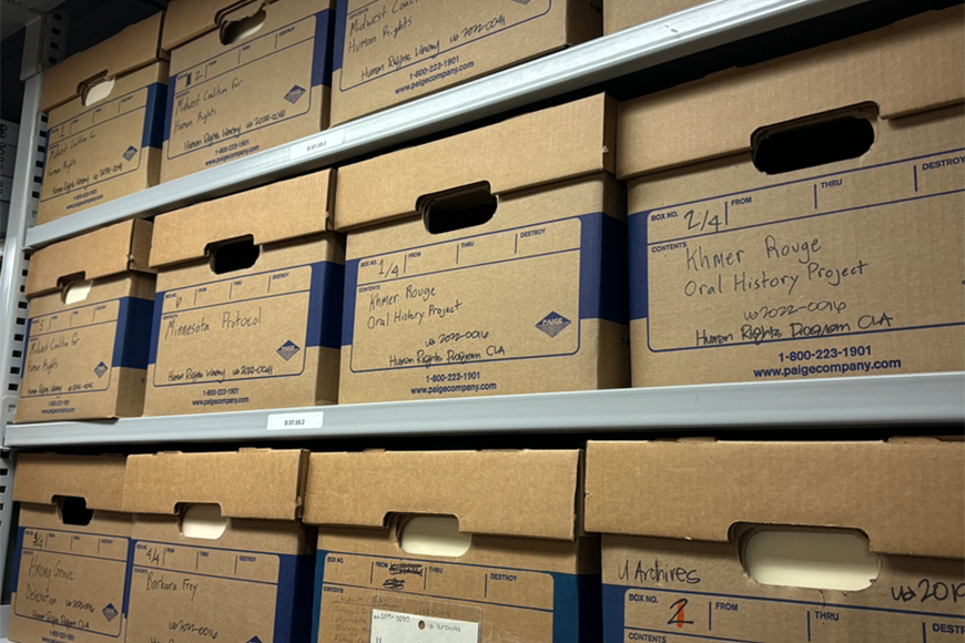 Boxes storing materials for the Minnesota Human Rights Archive