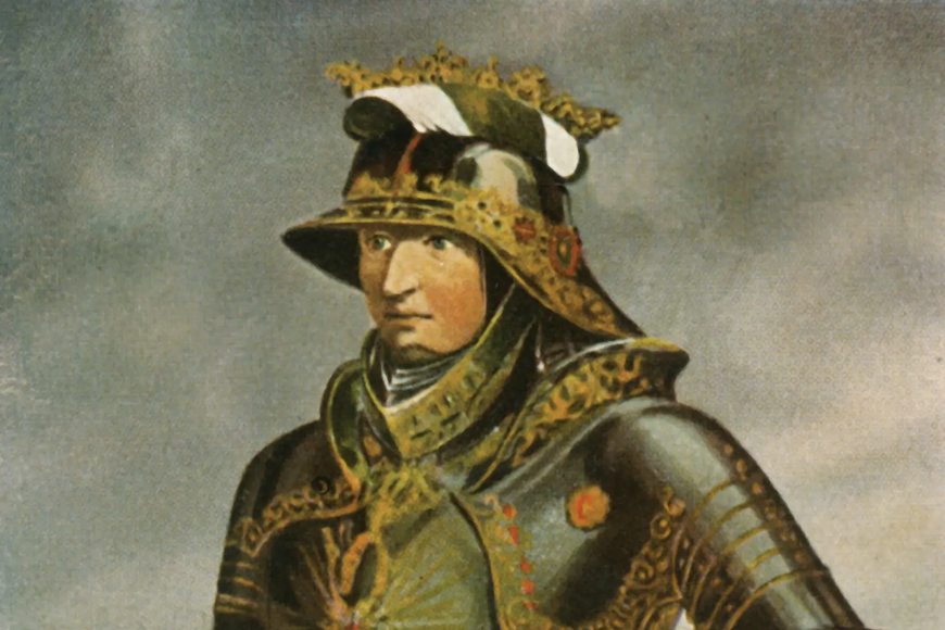 Colored Illustration. Title: "Emperor Maximilian I." Depicts Maximilian, Holy Roman Emperor, King of Germany, in a suit of armour. Author Unknown