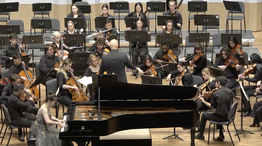 Concerto competition winner Yilin Bao performs with the University Symphony Orchestra