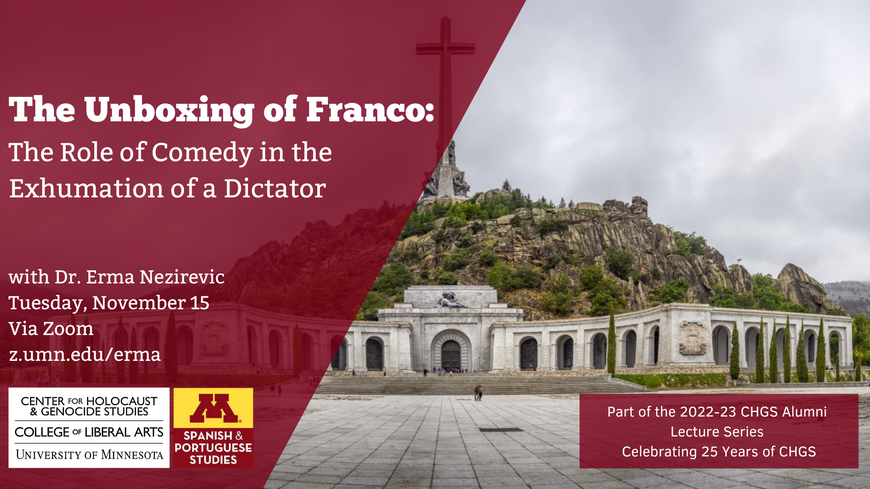 Information about the event over an image of Franco's grave site. 