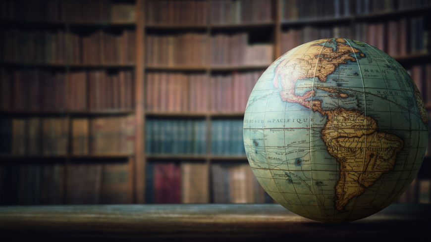 Globe with books