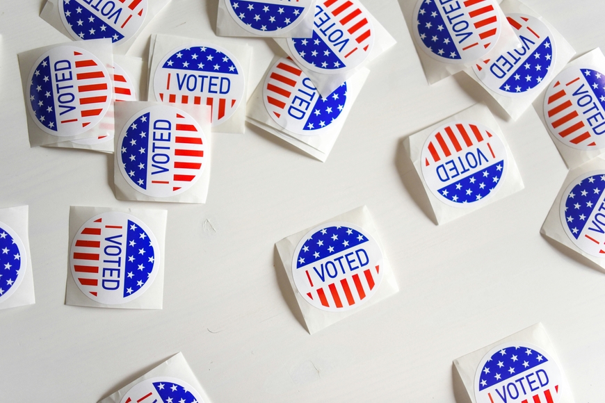 Red, white, and blue 'I voted' stickers