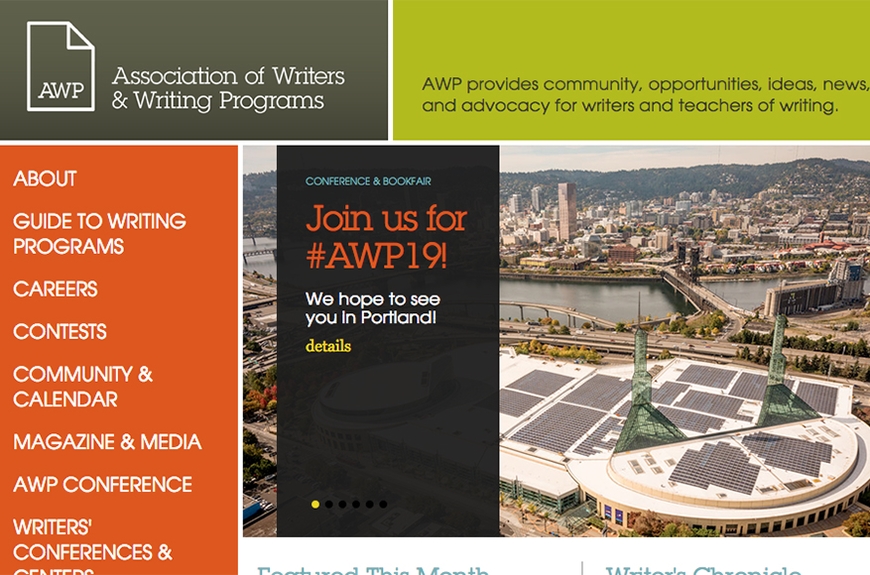 Image from AWP website "Join us for #AWP19! and photo of Portland, OR