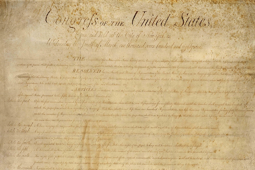 Image of original, faded Bill of Rights