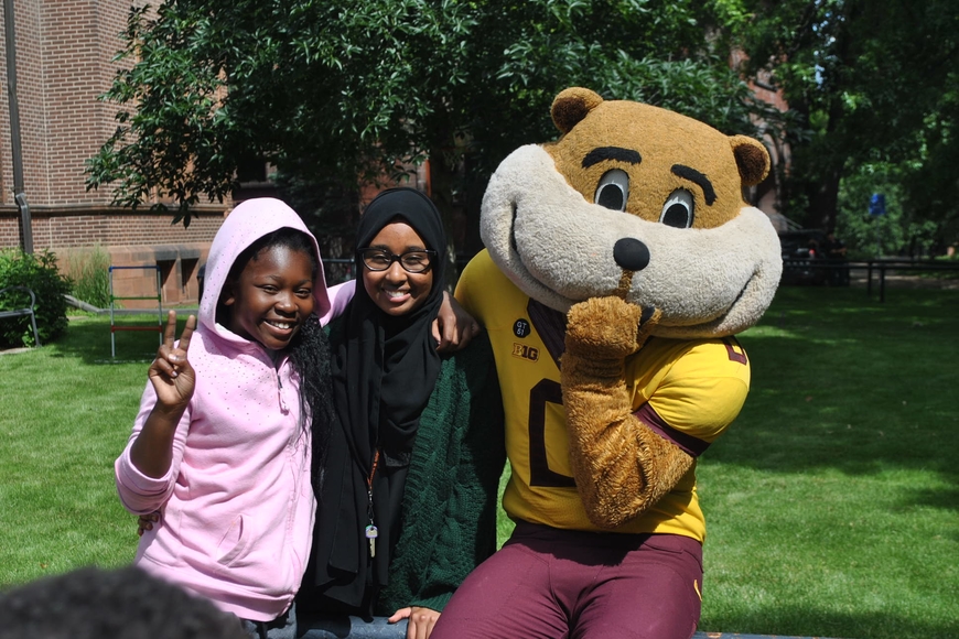 Stuttering camp participant, graduate student and Goldy