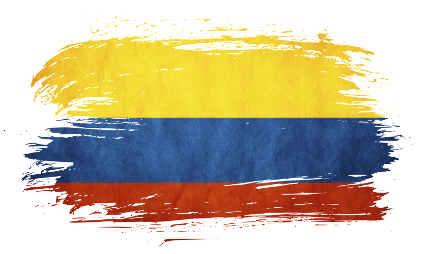Brush strokes of yellow, then blue, and red stacked on top of one another to represent the flag of Colombia