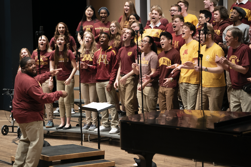Adrian Davis conducts the University of Minnesota Gospel Choir