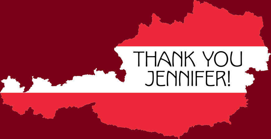 Austrian Map with text "Thank you Jennifer" within