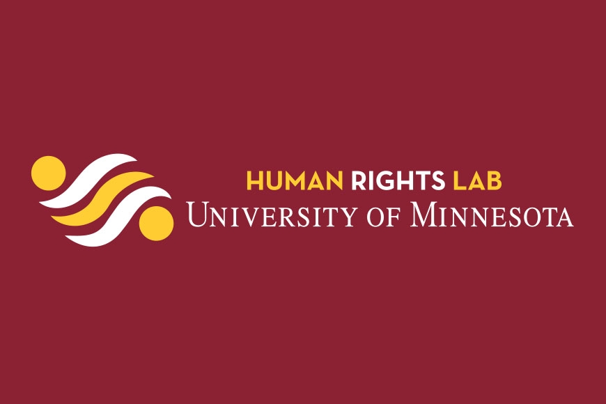 Maroon and gold logo with text Human Rights Lab, University of Minnesota