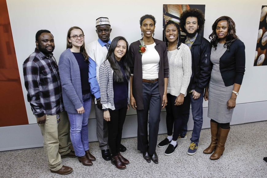 Featured in the photo are Professor Githire and several of the students that nominated her for the award.