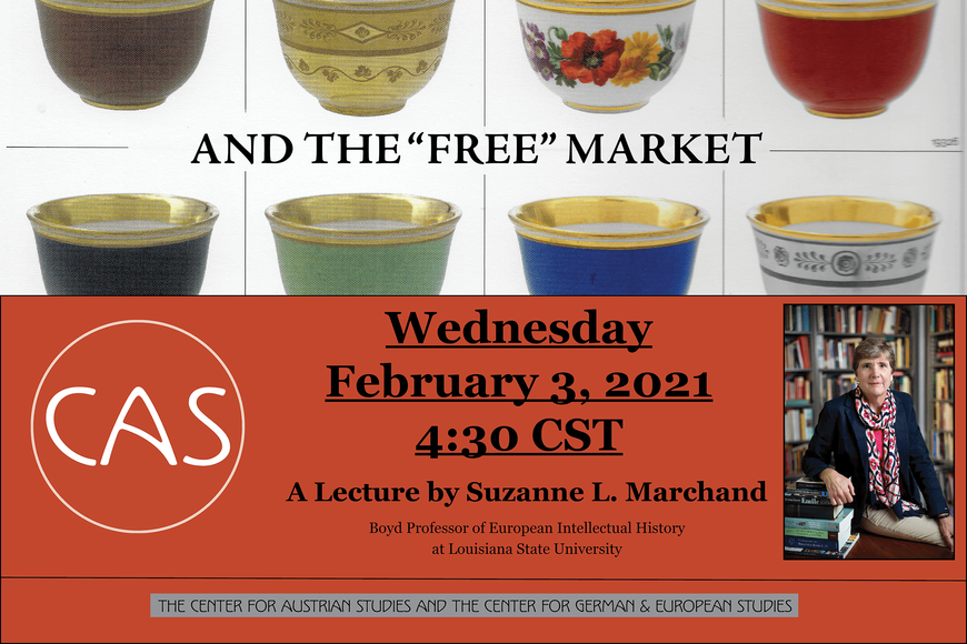 Poster for Marchand Event showing porcelain cups and the title of the talk