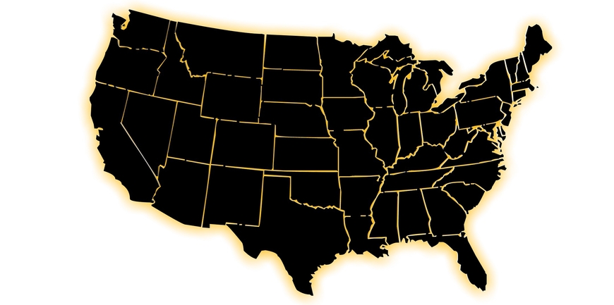 map of the united states in black
