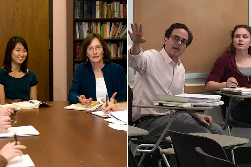 In the classroom: Professor Julie Schumacher and Senior Lecturer Eric Daigre