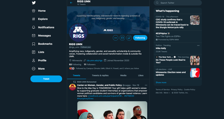 Screenshot of RIGS Twitter page