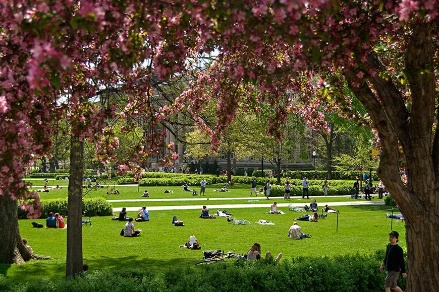 Spring day on Northrop Mall, East Bank Campus, University of Minnesota