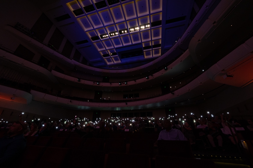 Cell phone lights held up by crowd