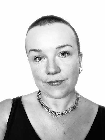 White person with short hair on white background