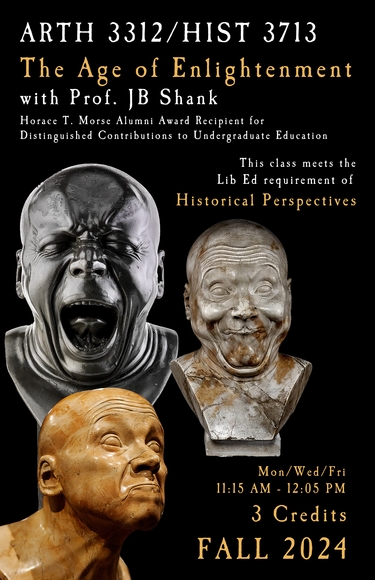 Poster for ARTH 3312/HIST 3713 The Age of Enlightenment showing head busts laughing