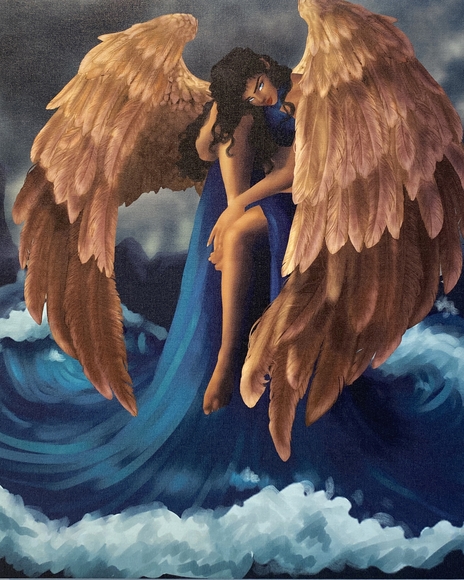 Digital painting of an angel over the ocean
