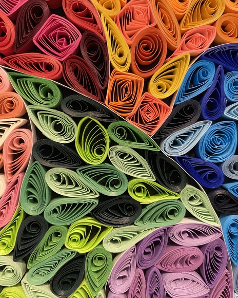 Coiled paper arranged in various colors