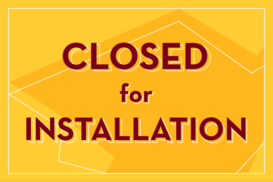 Rectilinear overlaying shapes of various shades of yellow are superimposed with the text "CLOSEF for INSTALLATION"