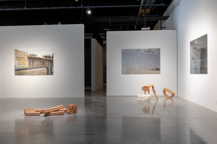 Installation shot of Cody Hilleboe's photos and sculpture in the Nash Gallery