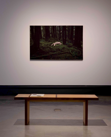 Installation view of bench and photo by Hayden Teachout MFA 2022