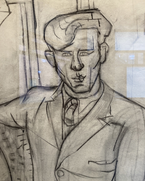 Line drawing of a man in a suit