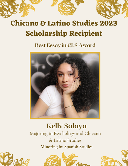 Image of winner Kelly Salaya, award won, and areas of study