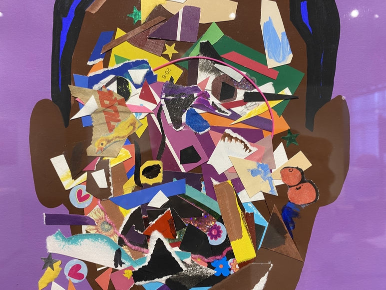 Collage of frantic shapes inside a Black man's face