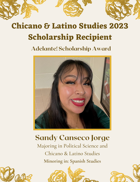 Image of winner Sandy Canseco Jorge, award won, and areas of study