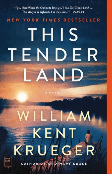 This Tender Land book cover, a setting sun over a body of water