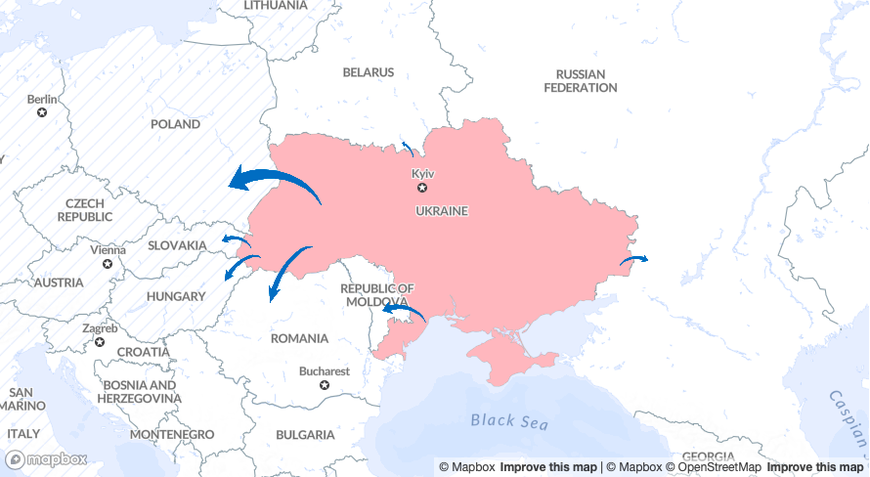 Map of path Ukrainian refugees have taken