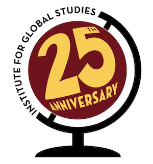 Globe displaying words "25 Anniversary"