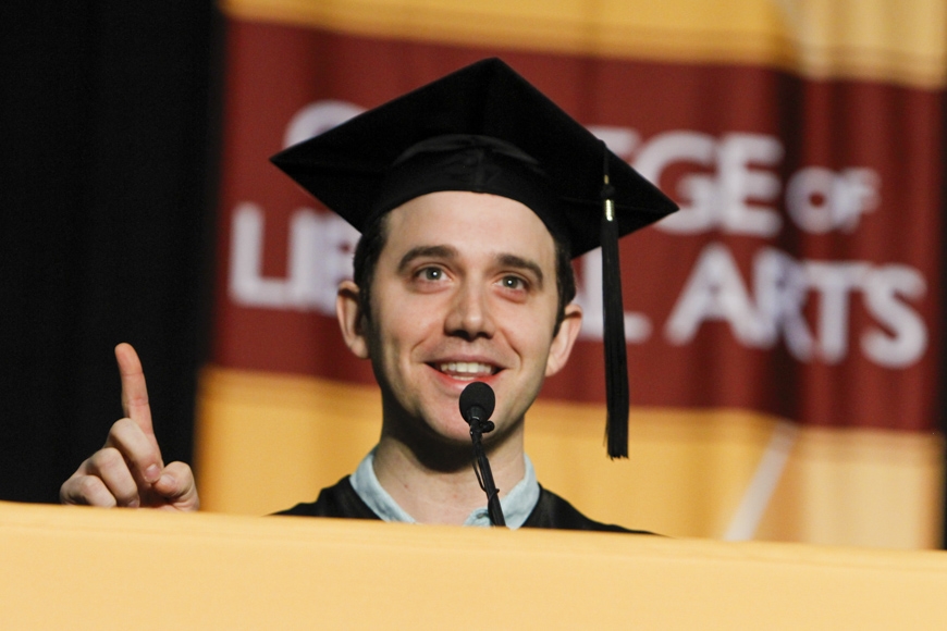 Spring 2015 CLA Commencement - graduate speaker at podium