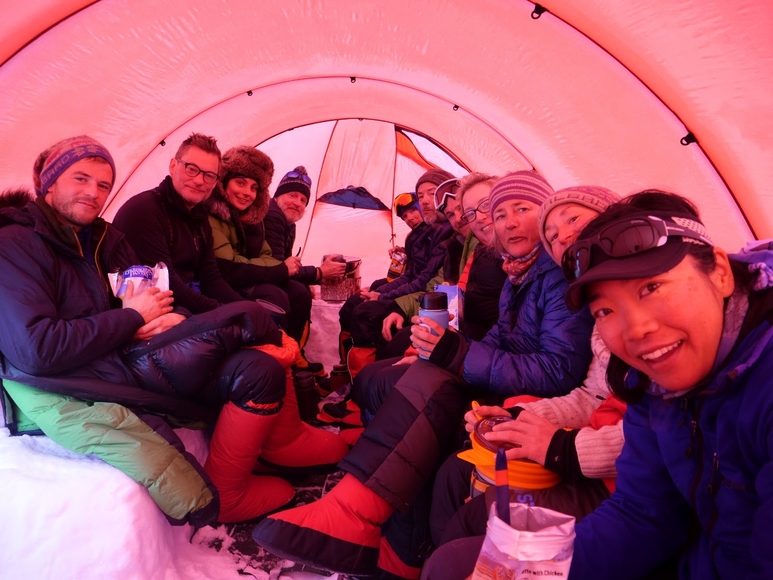 group photo in tent