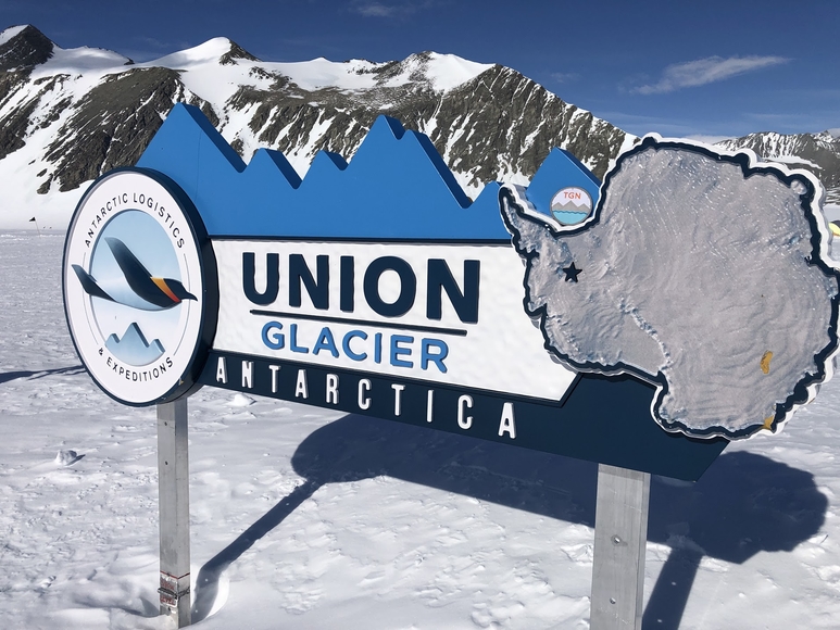 "Union Glacier Antarctica" sign