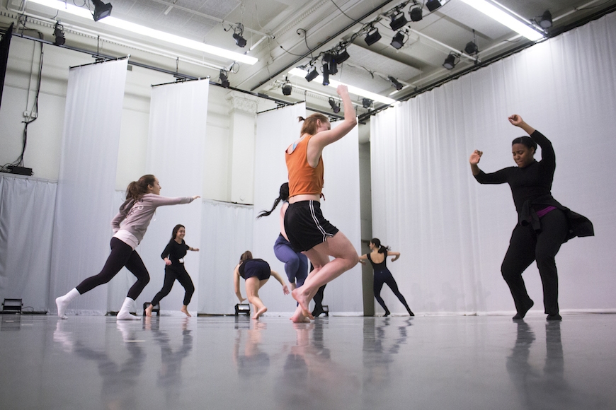 Choreographer Deneane Richburg improvises with Dance Program students