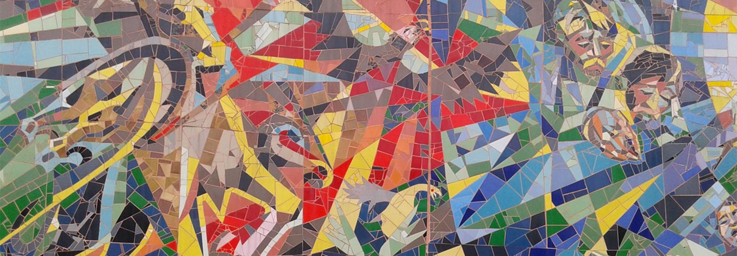 Mosaic mural of colorful tiles